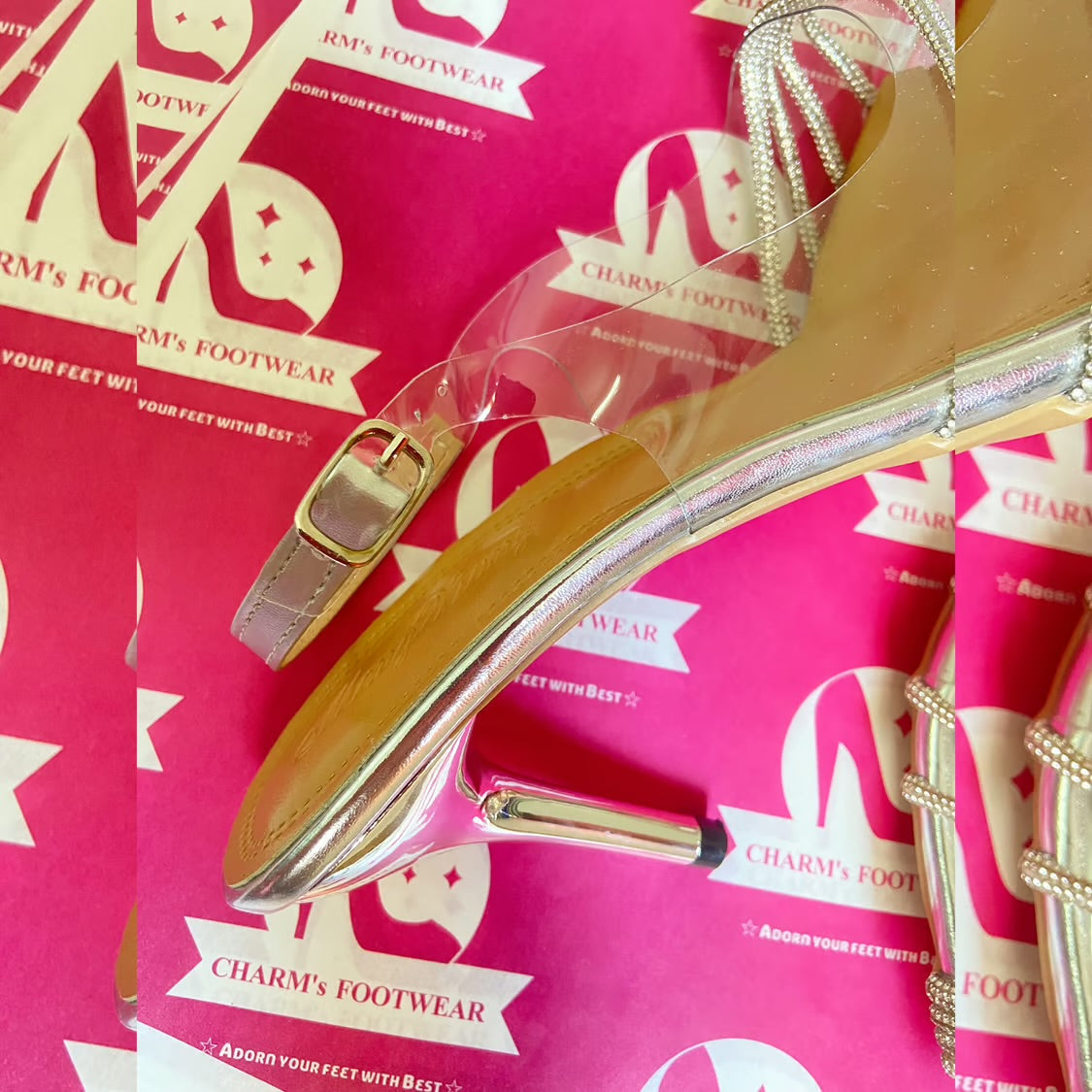 Transparent heels with buckle strap