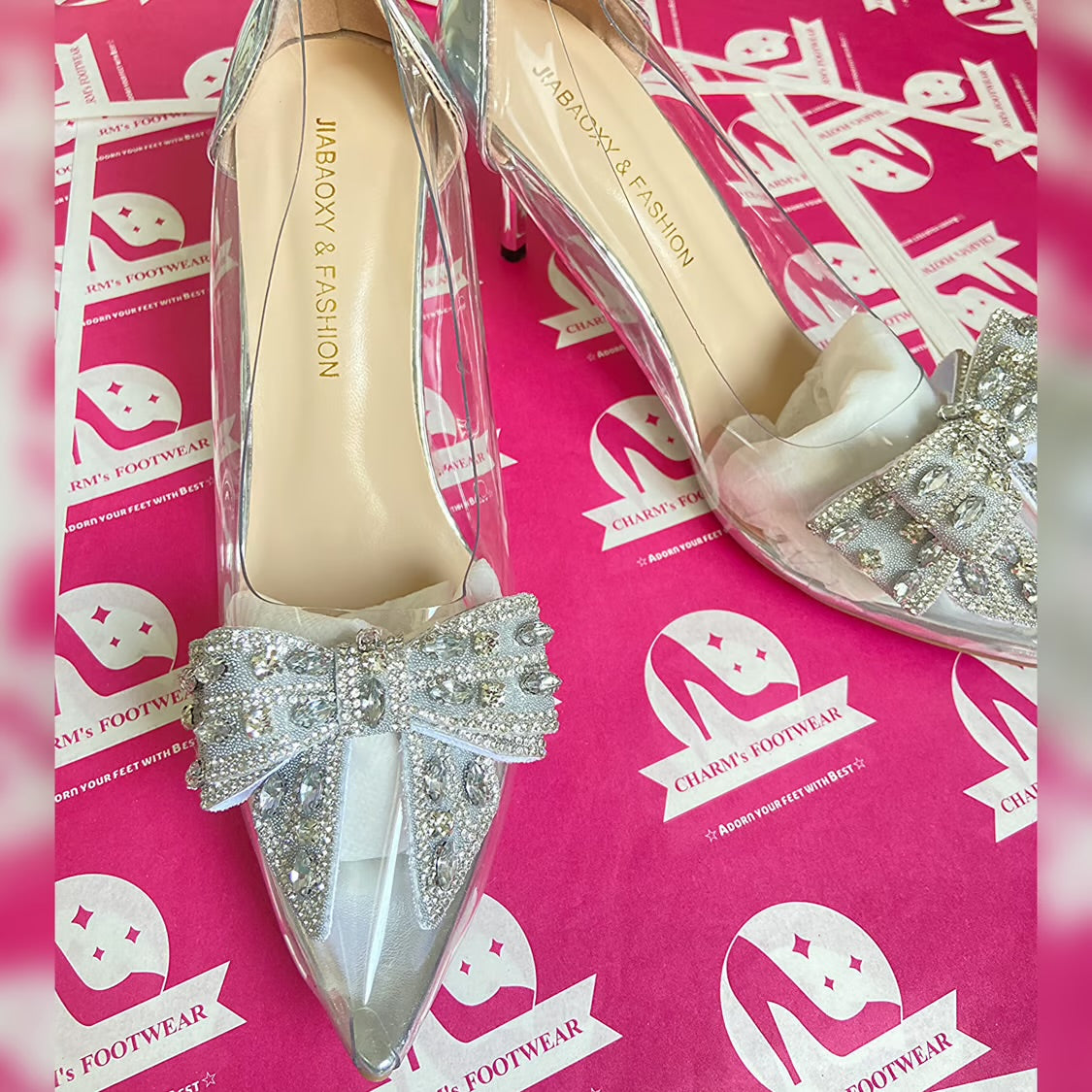 Silver Transparent Bow Metallic Heels (pre order)