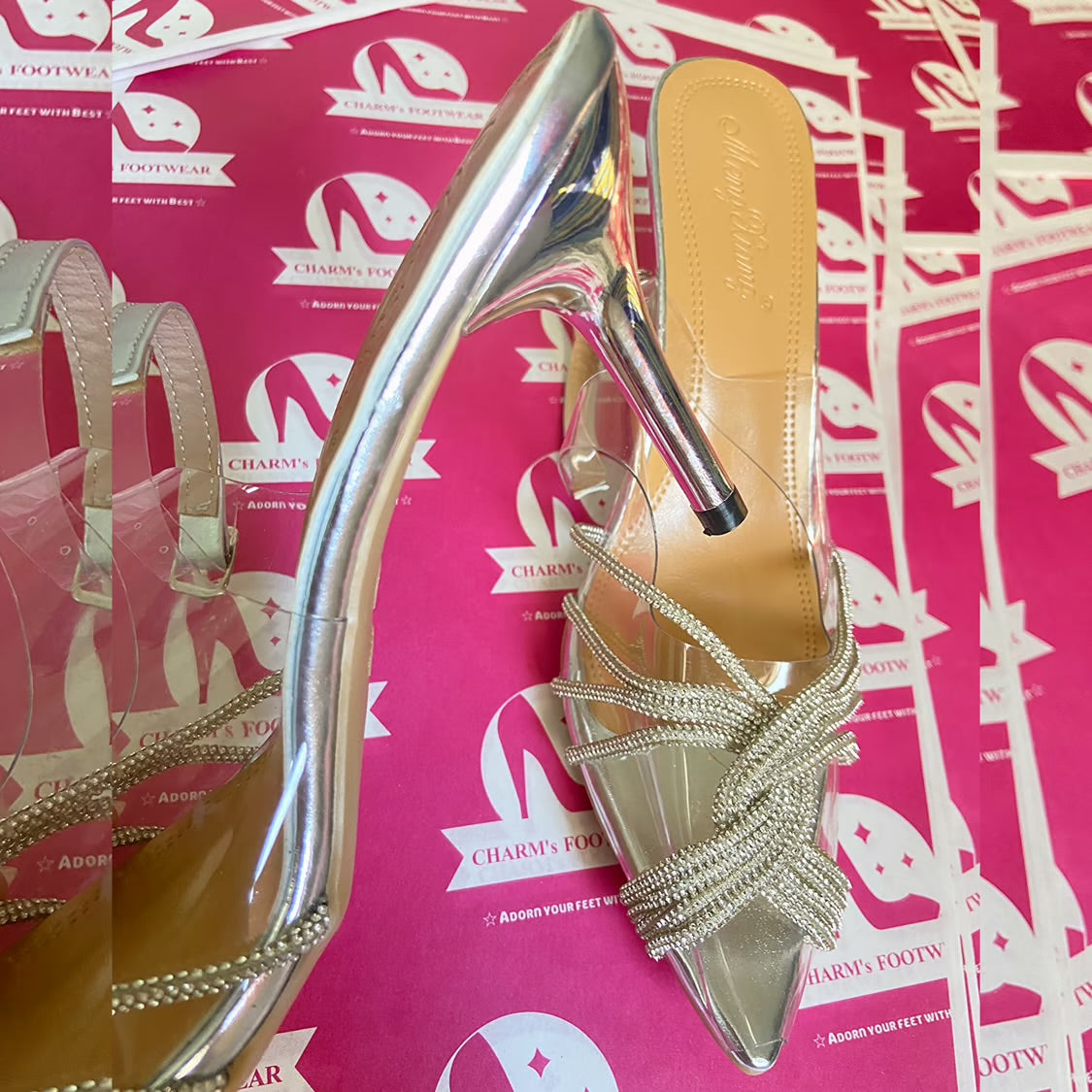 Transparent heels with buckle strap