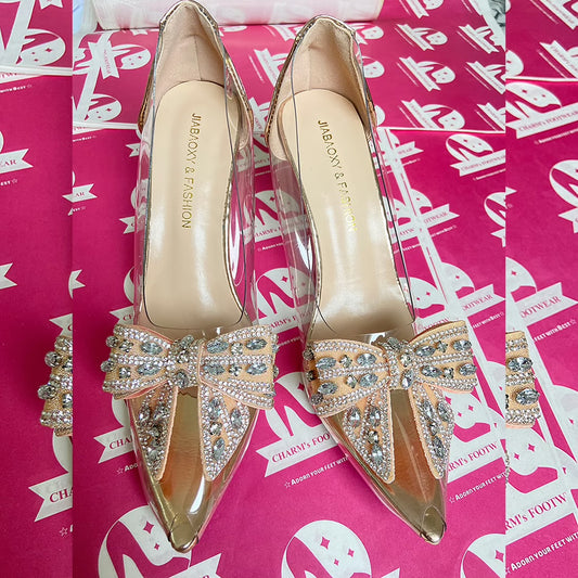 Champagne Transparent Bow Metallic Heels (pre order)