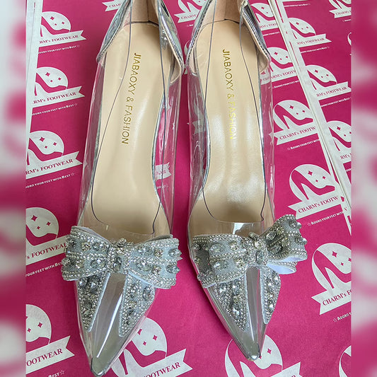 Silver Transparent Bow Metallic Heels (pre order)