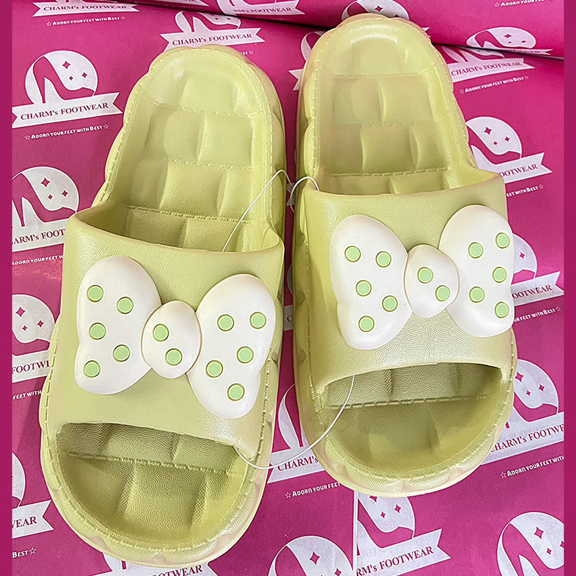Pistachio green bow slippers