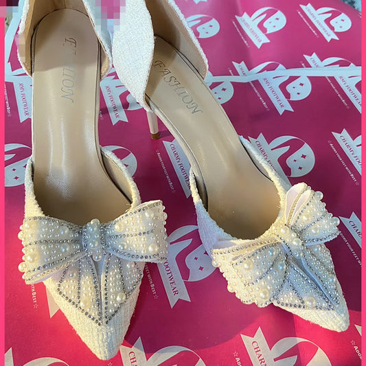 Bow Milky White Heels pre order