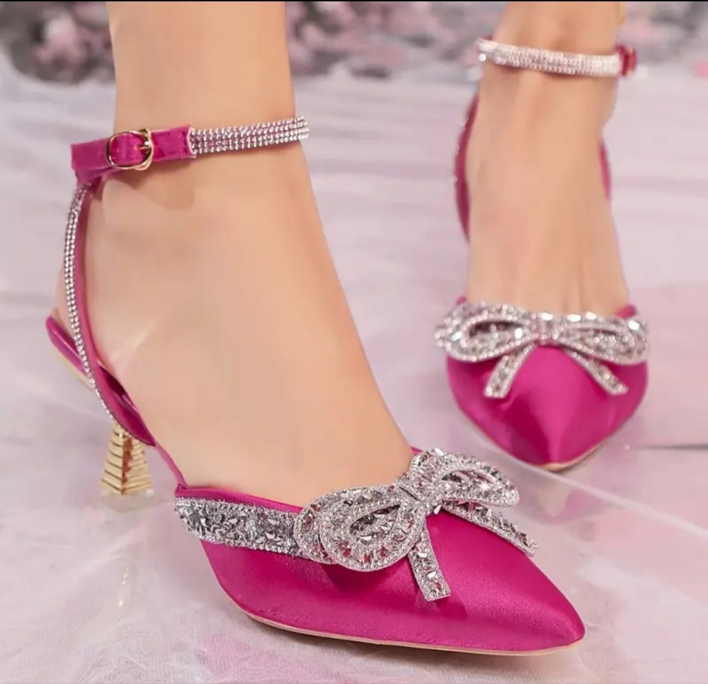 Korean hot Pink Bowknot heels