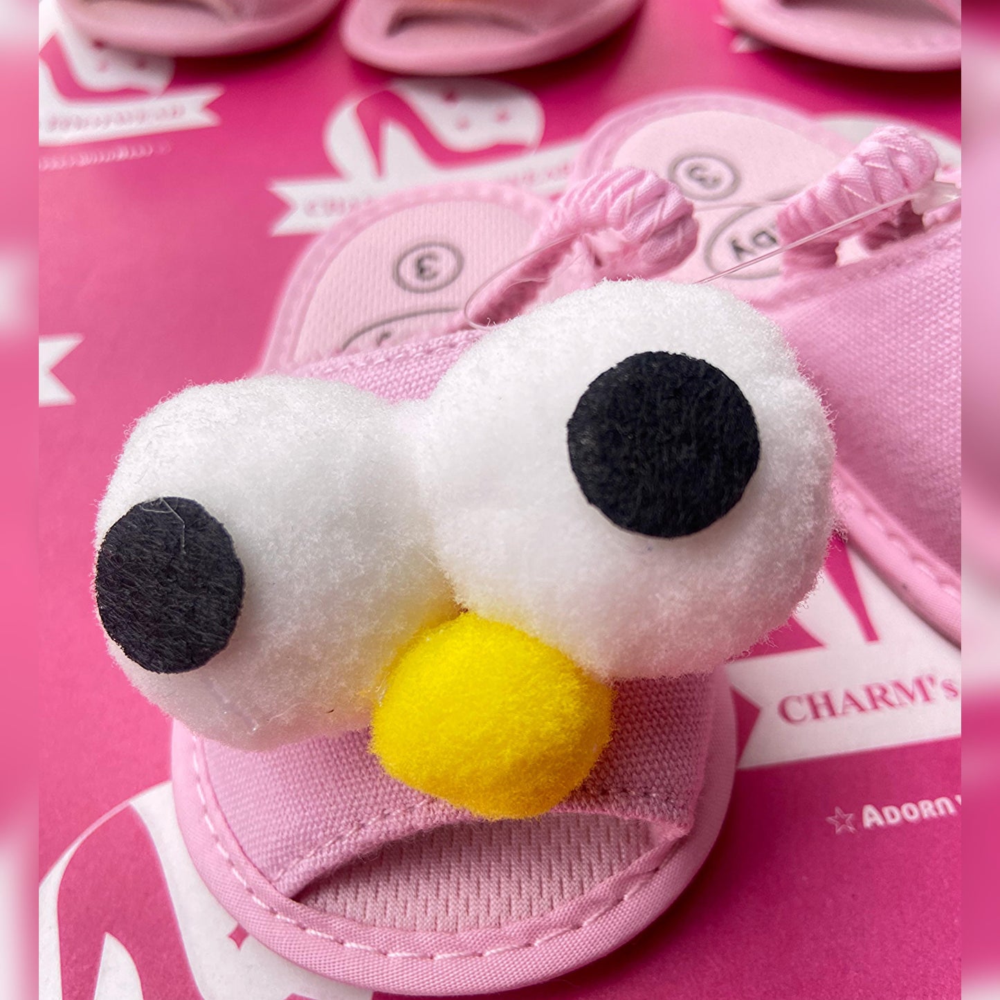 Googlie Eyes denim kids slippers