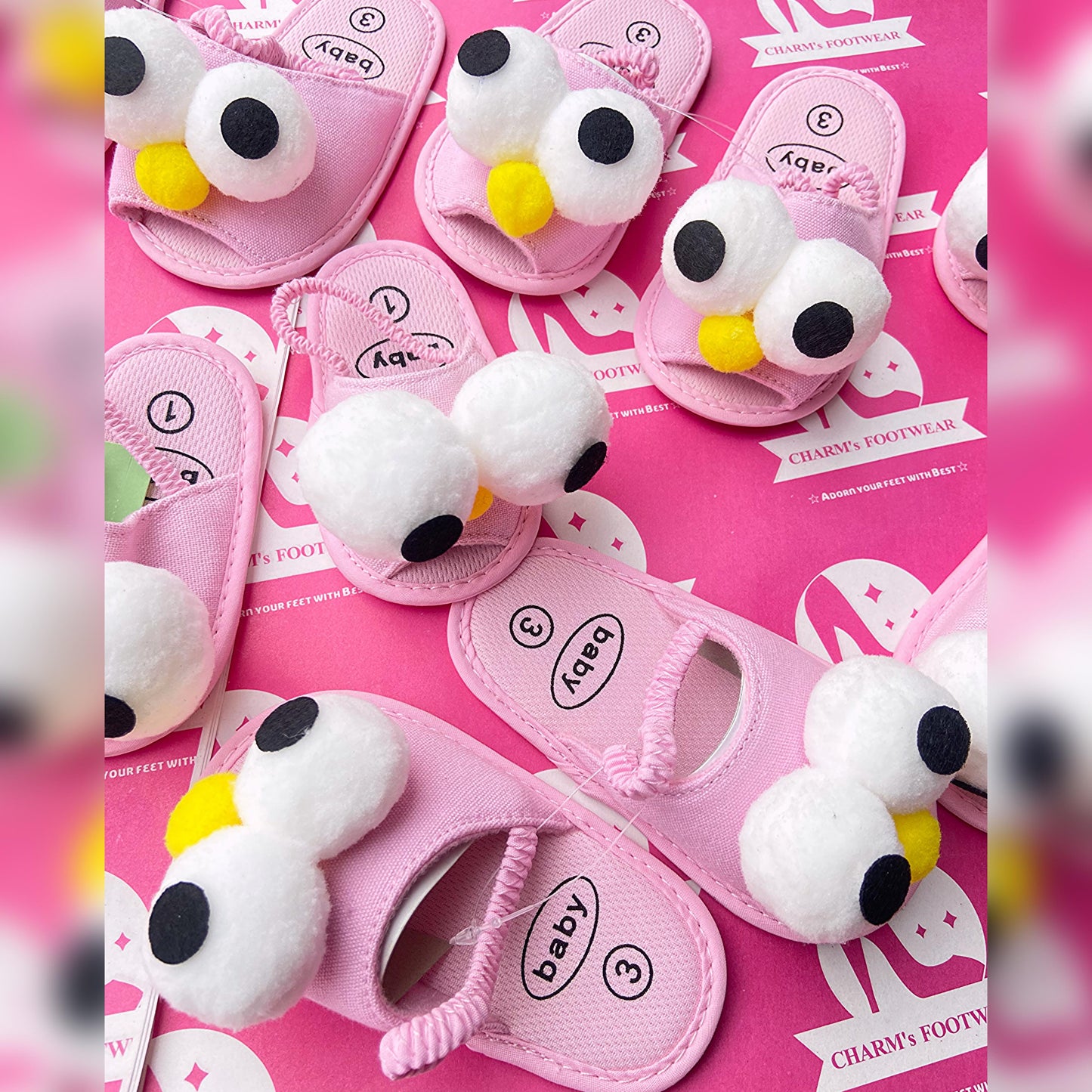Googlie Eyes denim kids slippers