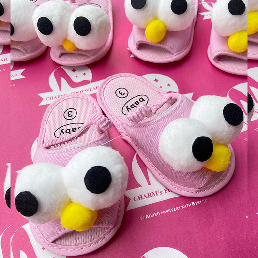 Googlie Eyes denim kids slippers