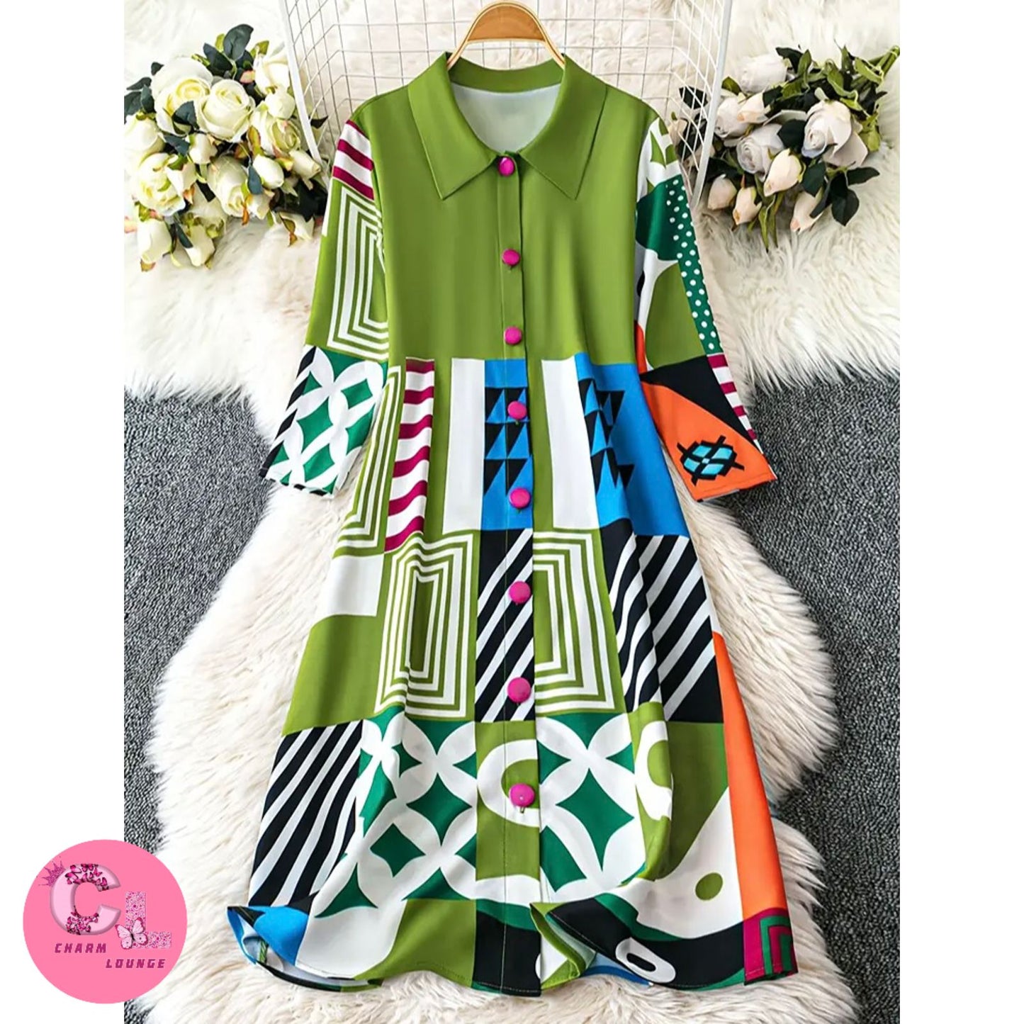 Geometric designed Korean dress