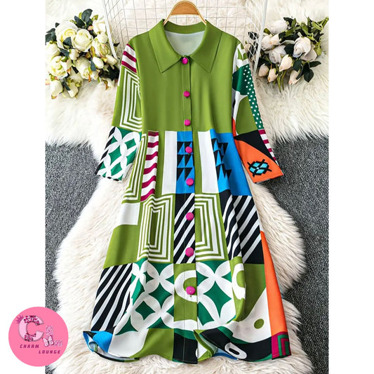 Geometric designed Korean dress