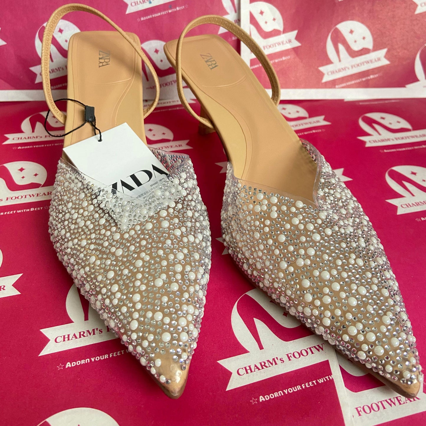 ZARA pearls transparent heels