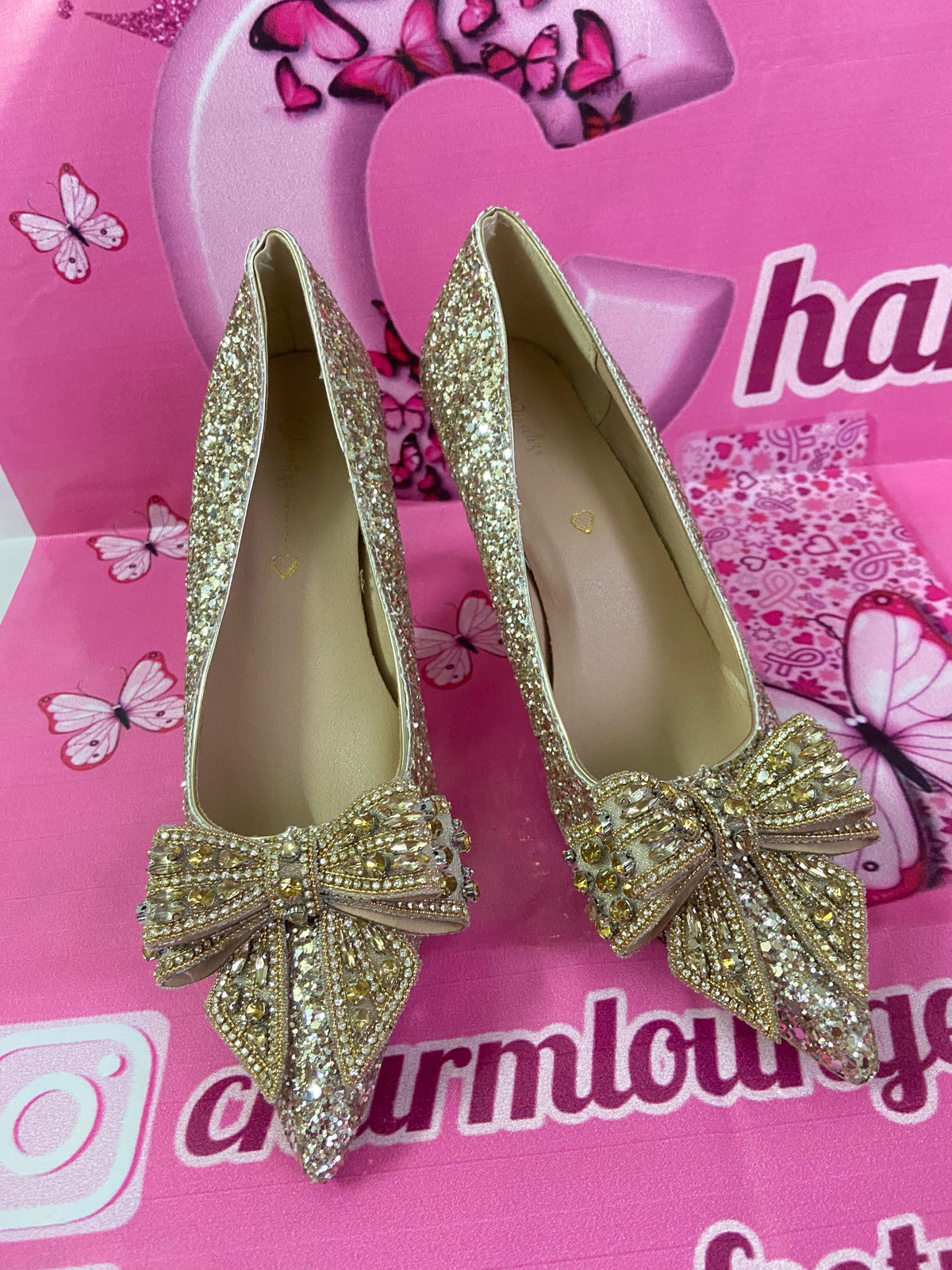 Shimmery Bow Heels