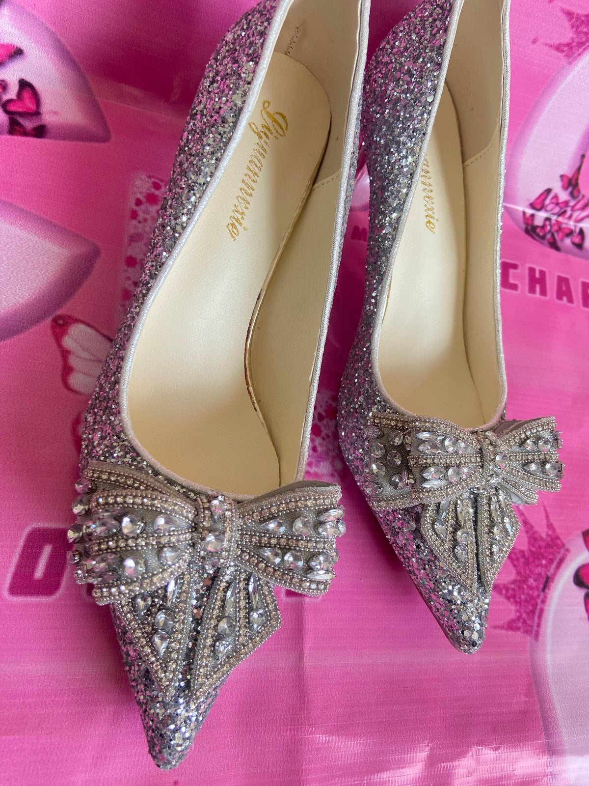 Shimmery Bow Heels
