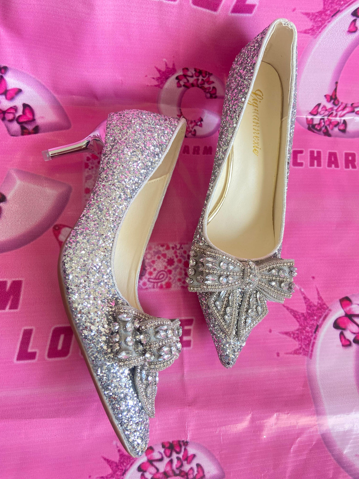 Shimmery Bow Heels