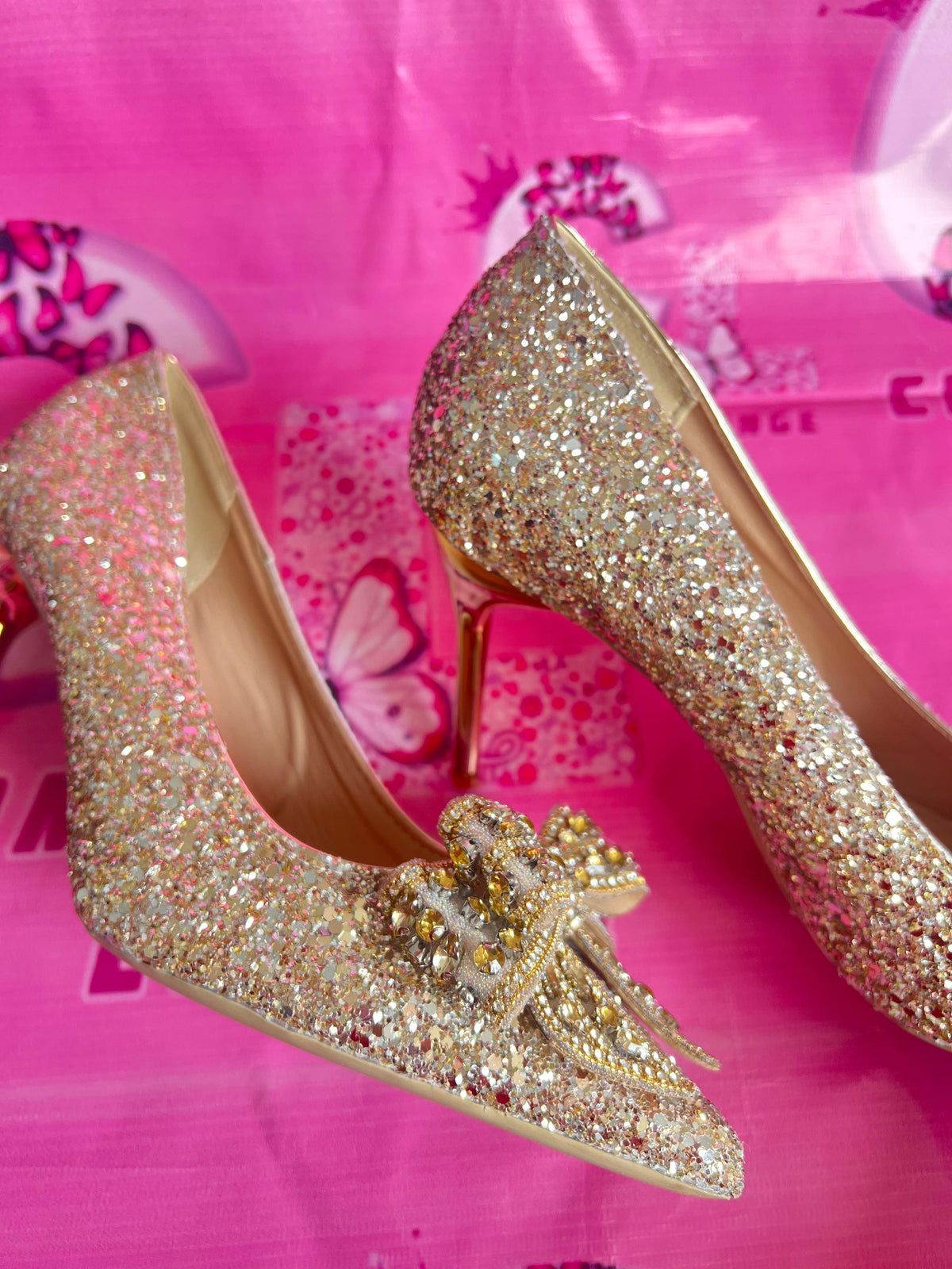 Shimmery Bow Heels