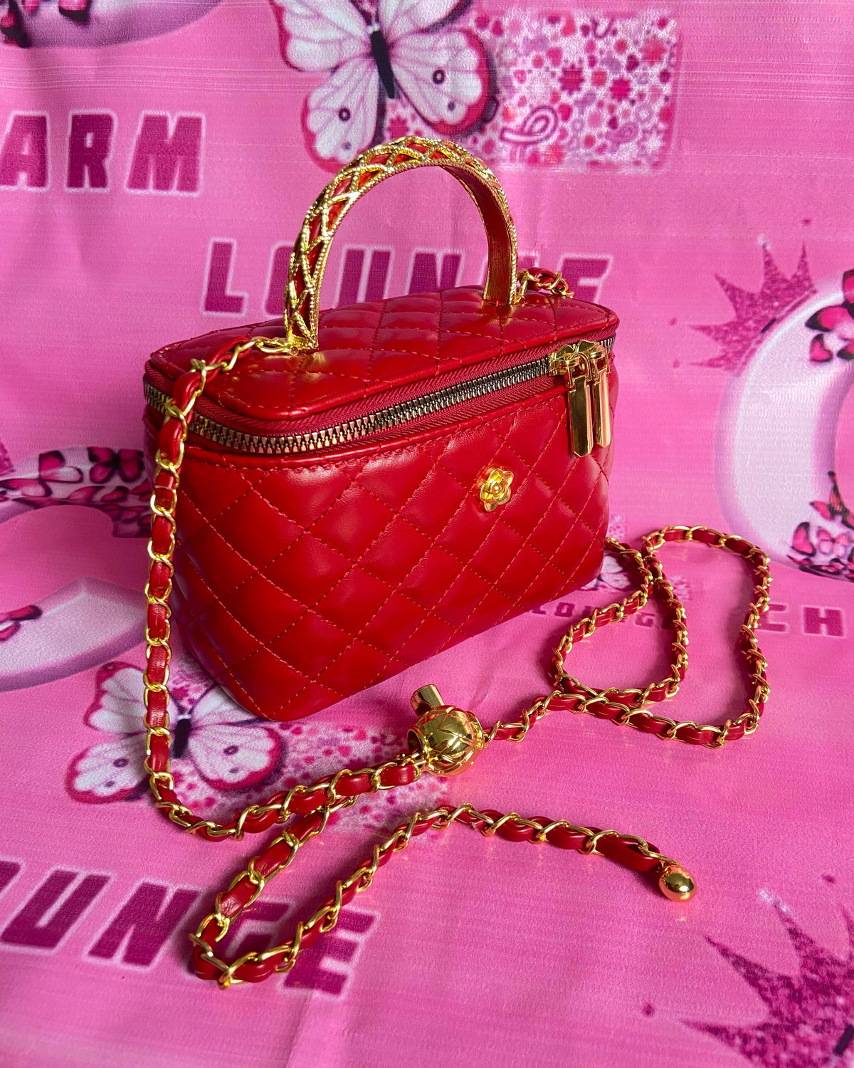 Quilted- Red Vanity Style Bag✨