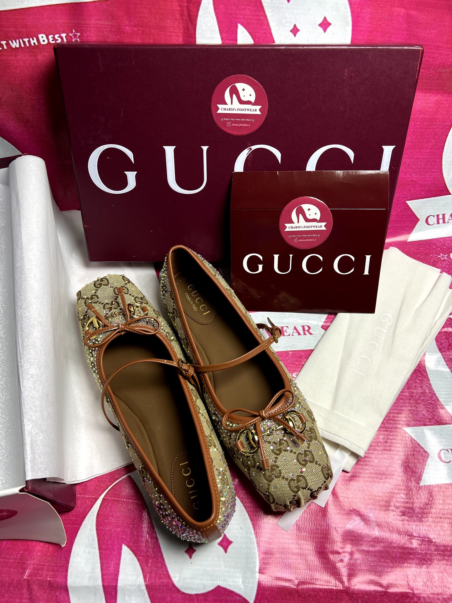 Women's Crystal Gucci Horsbit ballet Flat