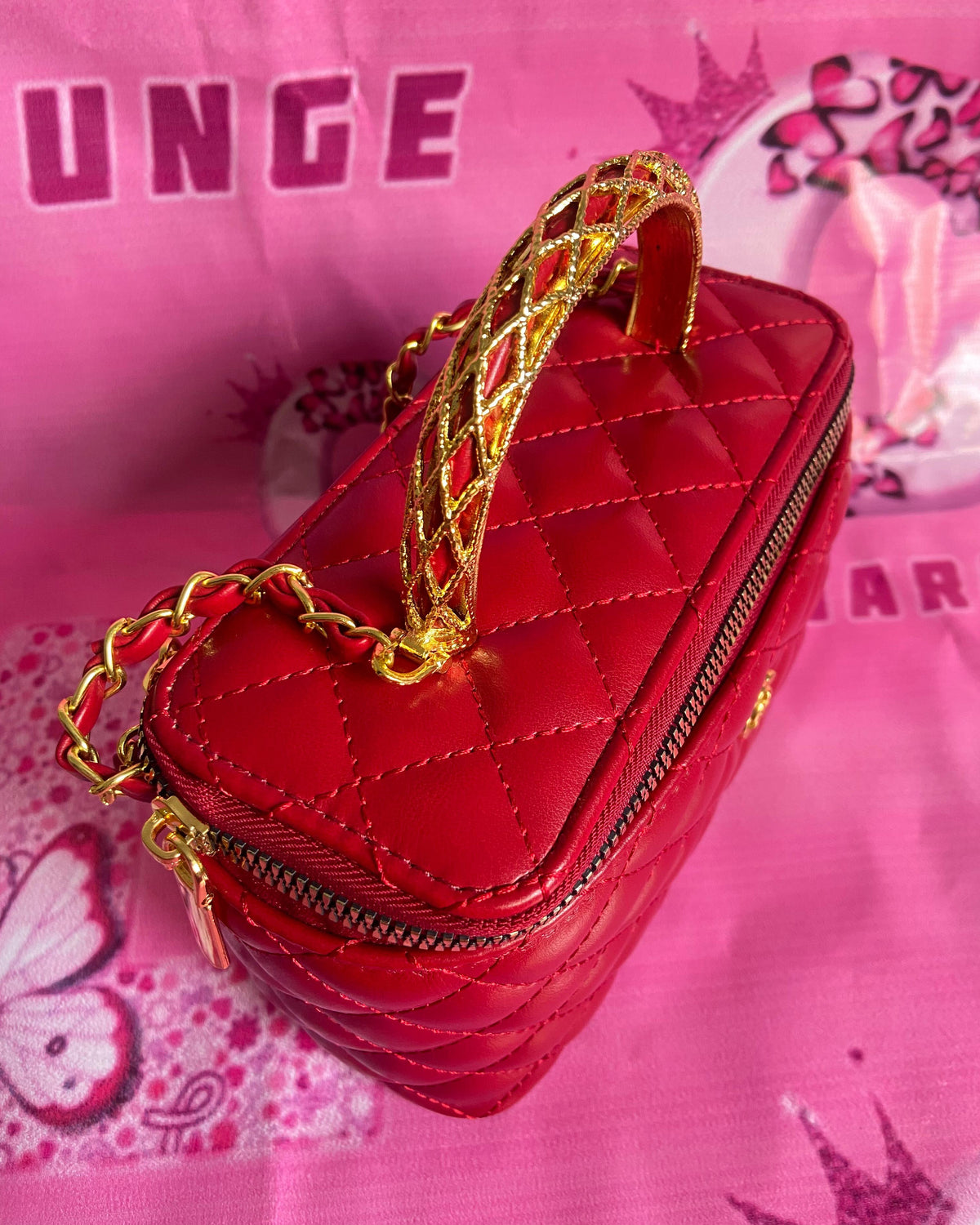 Quilted- Red Vanity Style Bag✨