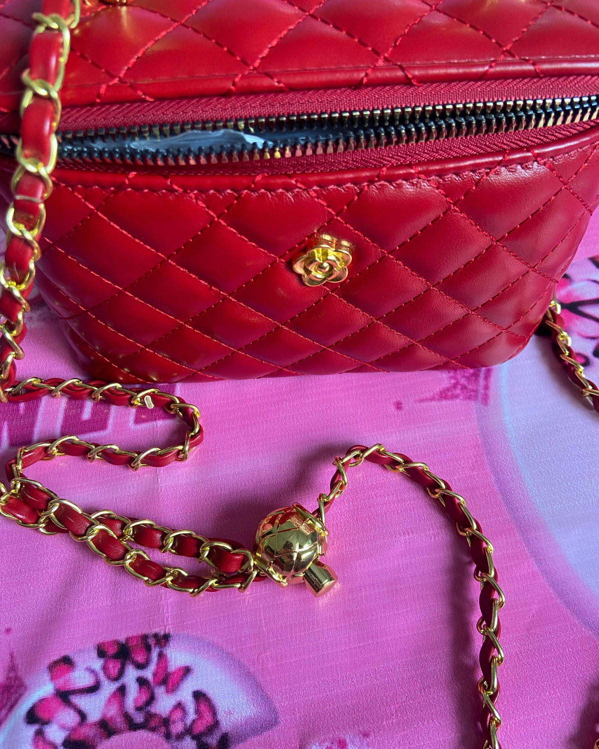 Quilted- Red Vanity Style Bag✨