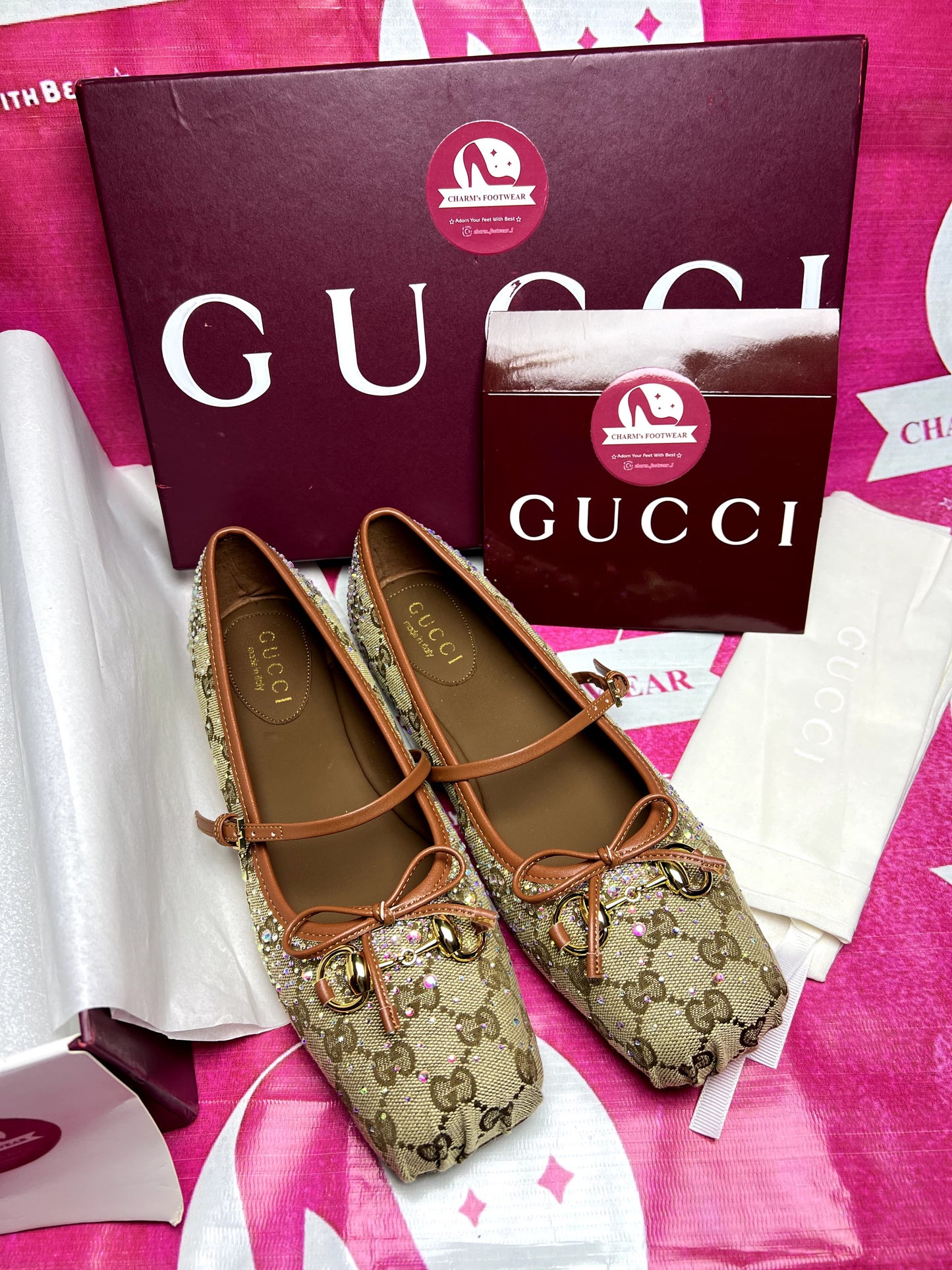 Women's Crystal Gucci Horsbit ballet Flat