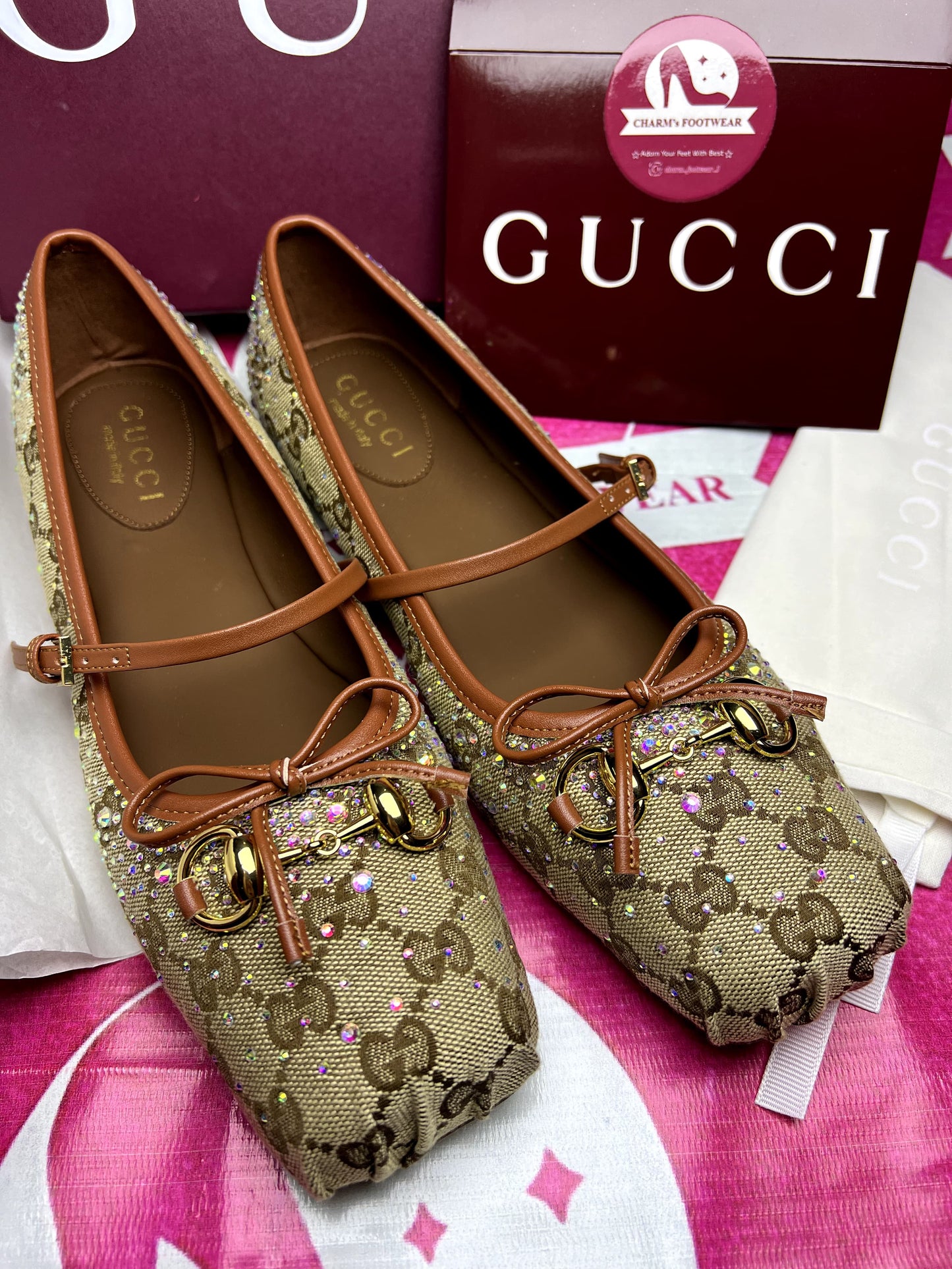 Women's Crystal Gucci Horsbit ballet Flat