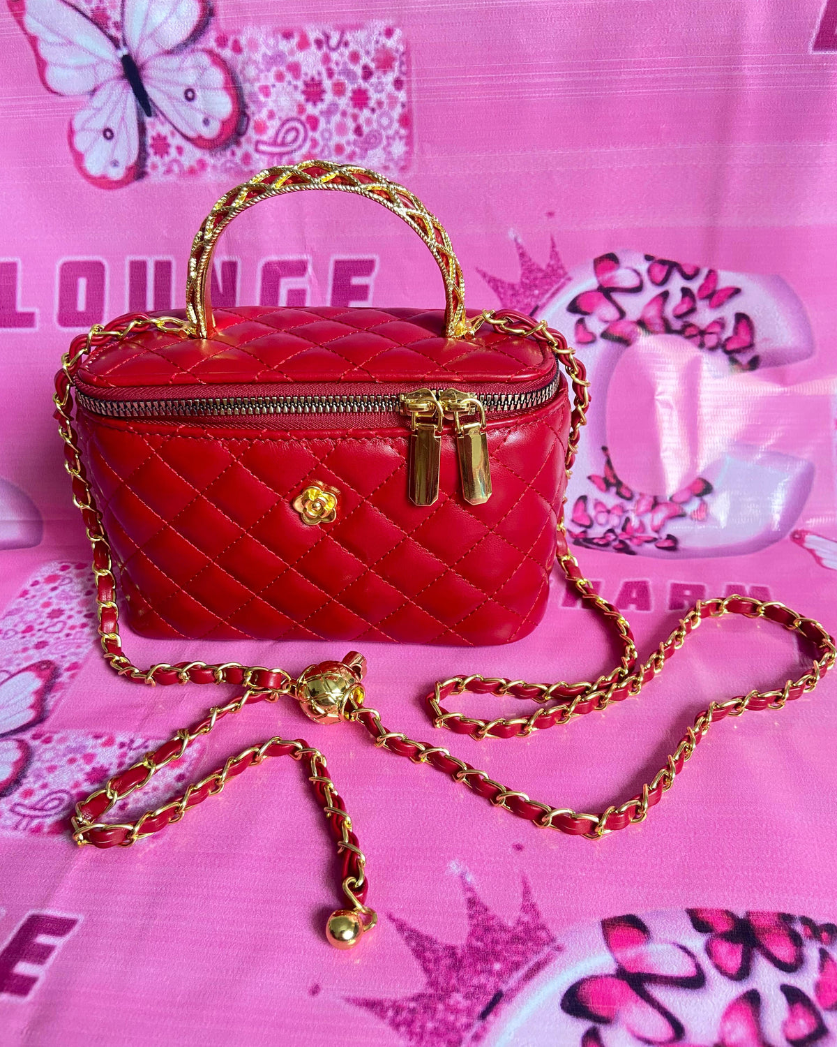 Quilted- Red Vanity Style Bag✨