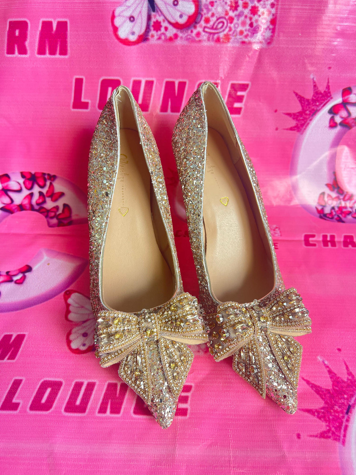 Shimmery Bow Heels
