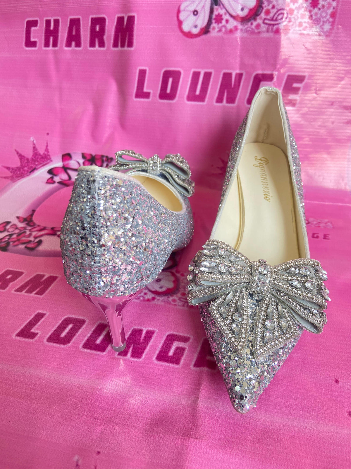 Shimmery Bow Heels