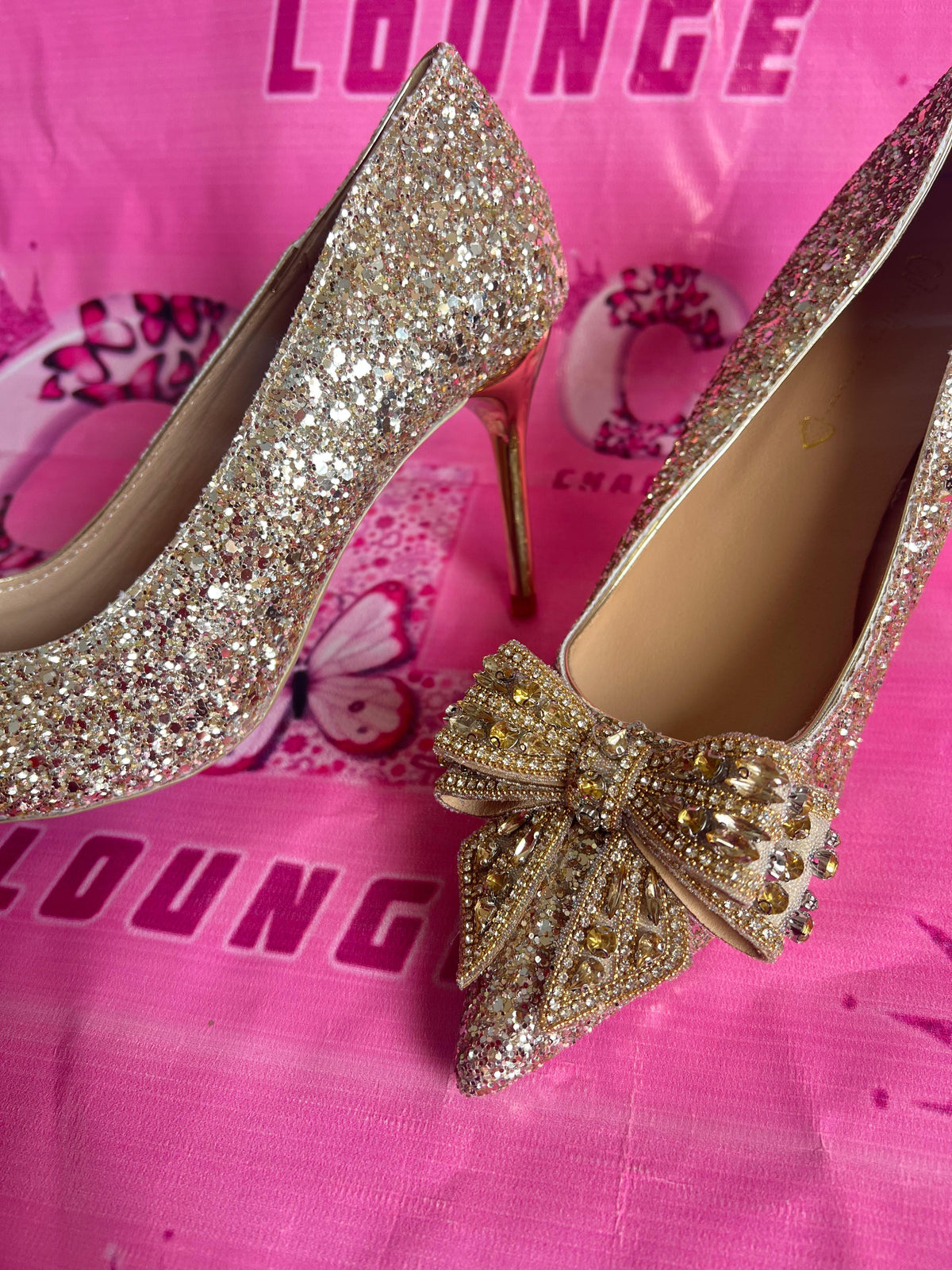 Shimmery Bow Heels