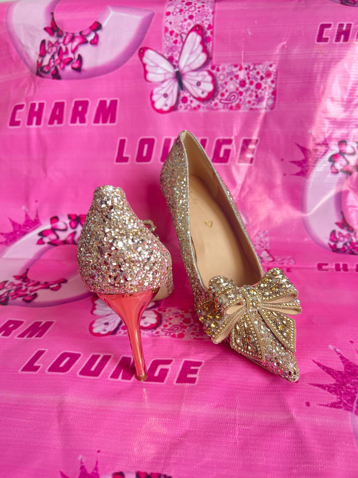 Shimmery Bow Heels