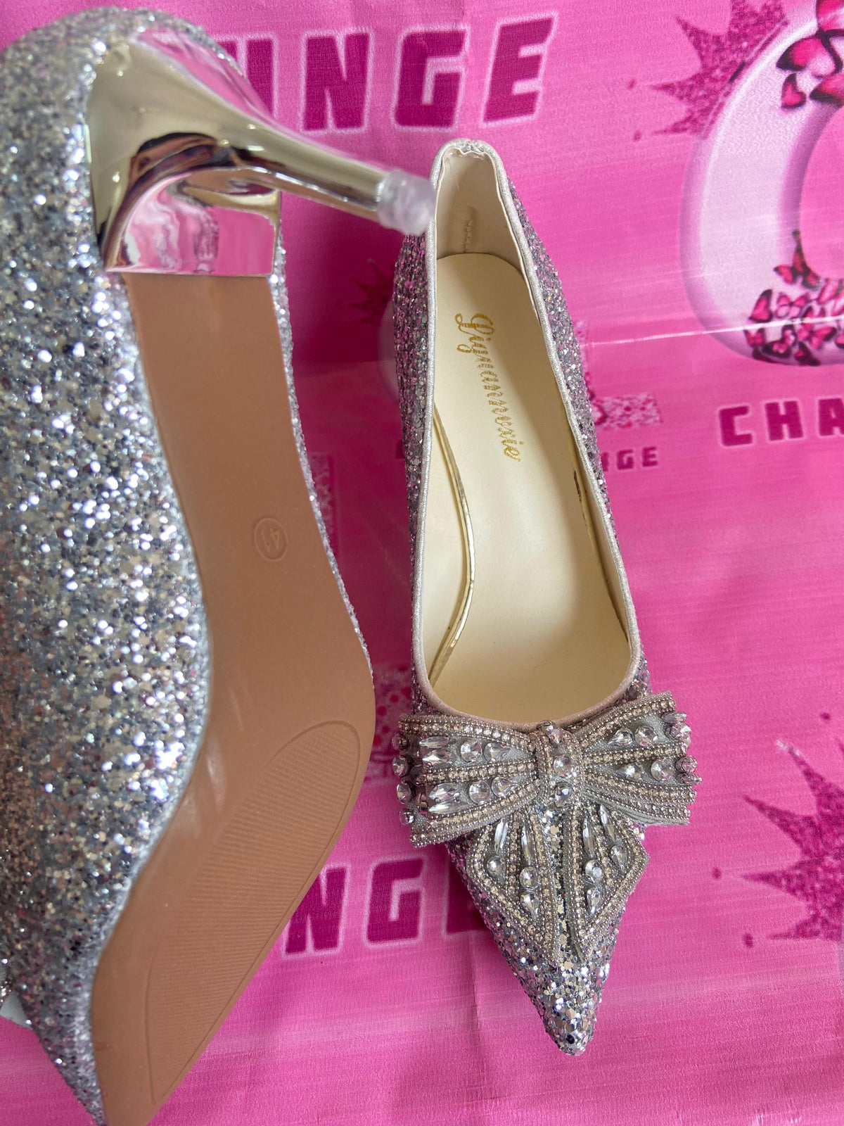Shimmery Bow Heels