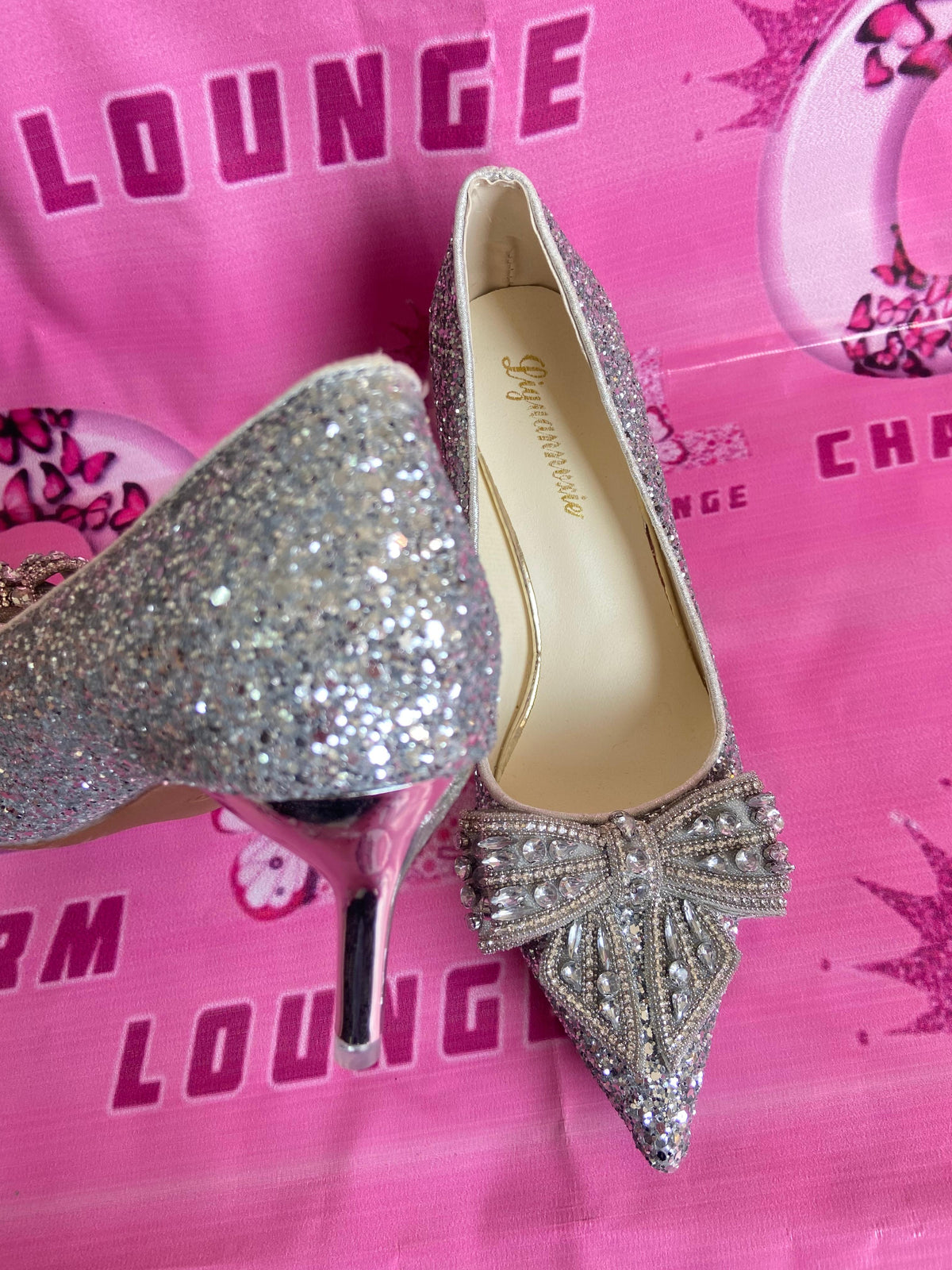 Shimmery Bow Heels