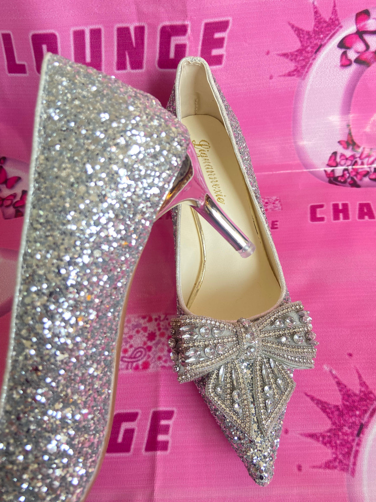 Shimmery Bow Heels