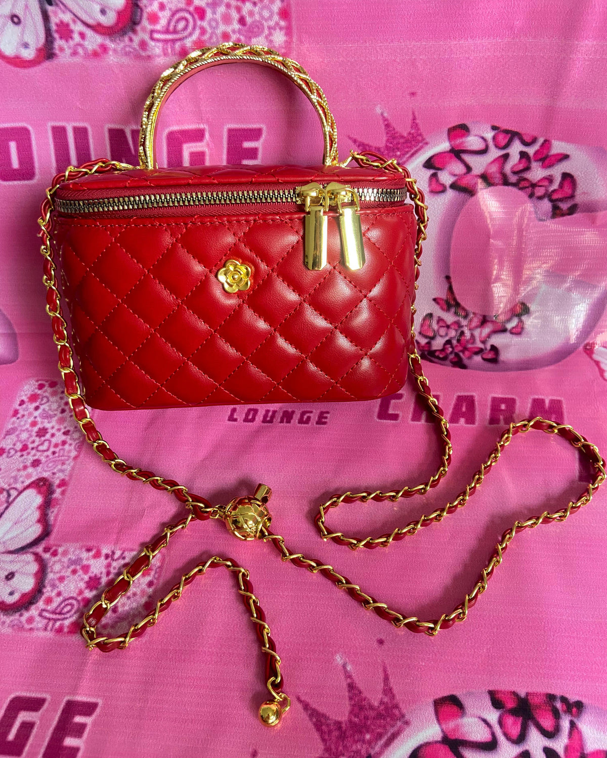 Quilted- Red Vanity Style Bag✨